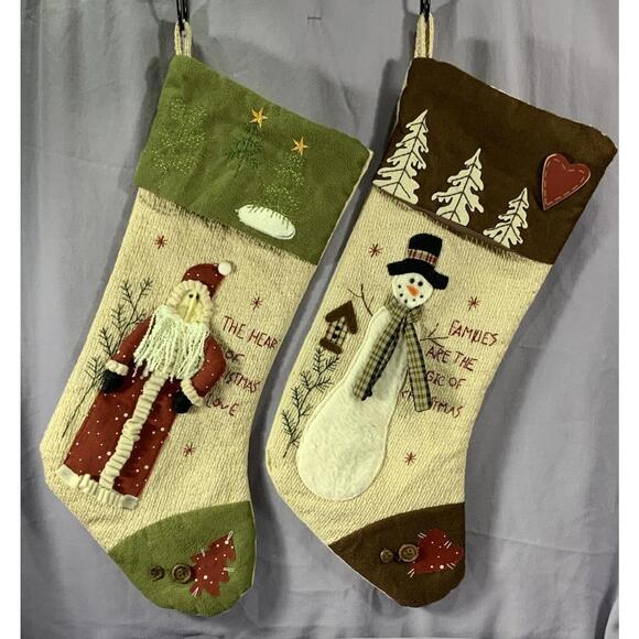 Christmas Stockings Fancy Dan Dee Collectors Choice Set Of 2 Snowman Santa 19” - Picture 1 of 9
